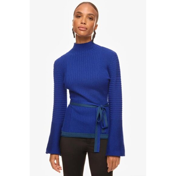 ROKSANDA COLLECTIVE Women's Blue Tie Waist Sweater Size L